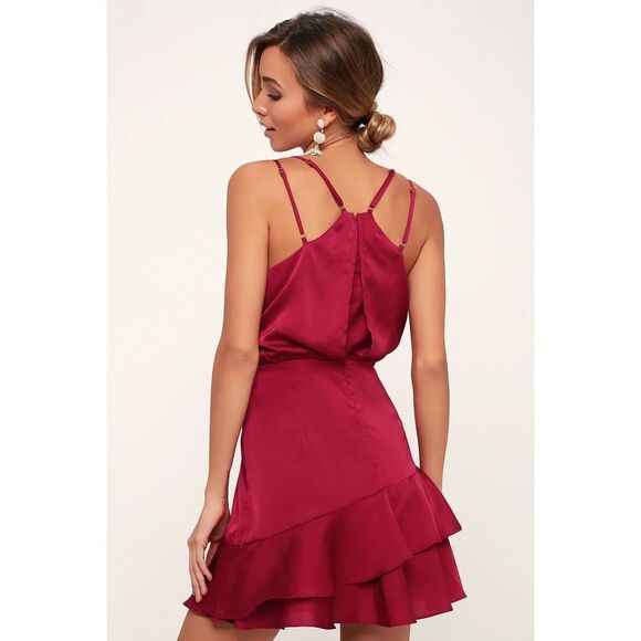 Lulu's Burgundy Mini Dress - Picture 3 of 12